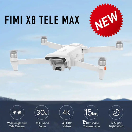 FIMI X8 TELE MAX Drone 4K con cardán de 3 ejes, HDR, 48 MP, cámara 30x, GPS, 15 km, fotografía aérea profesional, cuadricóptero