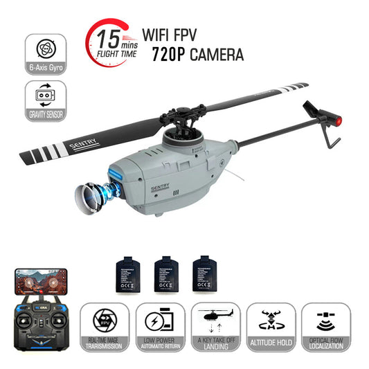 RCERA C127 RC Helicopter 2.4G 4CH 6-Axis Gyro Altitude Hold Optical Flow Localization Flybarless RTF Sentry Helicopter 720P Drone
