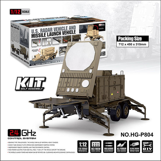 HG P804 P805 1/12 - Radar de chasis de aleación para coche, simulación de lanzamiento de misiles, accesorios para vehículos todoterreno militares de 2,4 G para camiones militares del ejército de EE. UU.