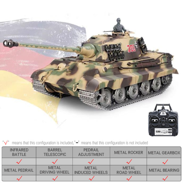 Heng Long 3888A German King Tiger RC Tank 320° Spin Turret 1/16 Upgrade Metal RC tank Toys