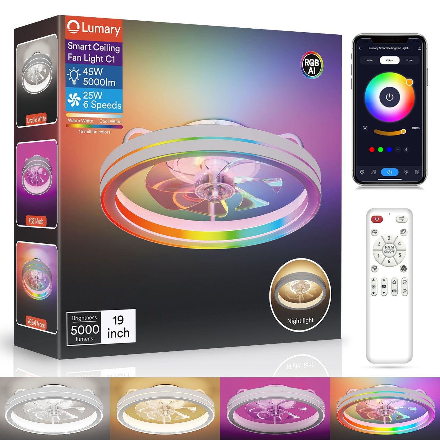 Lumary Smart LED Fan with Night Light