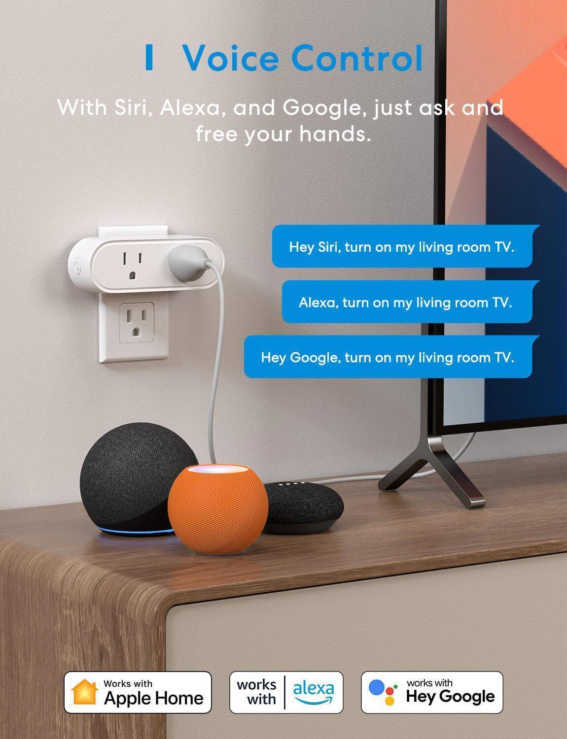 Meross 2 in 1 Smart Plug, MSS120BHK, 2-Pack(US/CA Version)