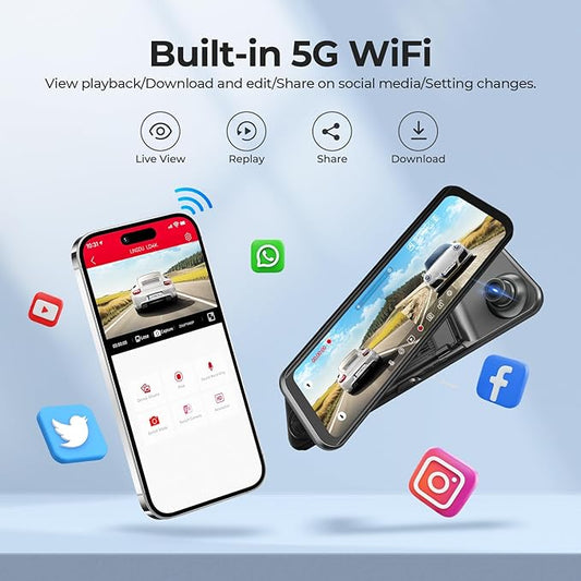 Cámara de salpicadero LINGDU LD4K de 2 canales con espejo 4K y pantalla táctil de 11,8", control por voz y modo de estacionamiento 24 horas