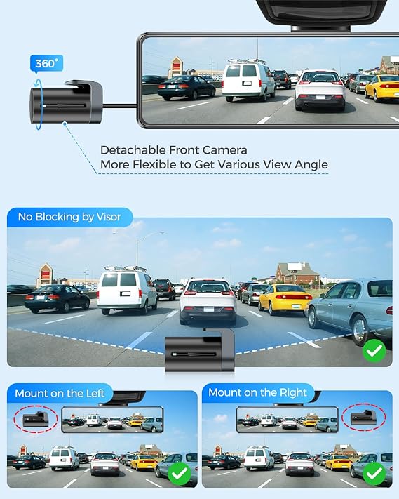 AZDOME PG18S 2CH Mirror Dash Cam 4K with 12" Touch Screen WDR Night Vision Parking Assistance