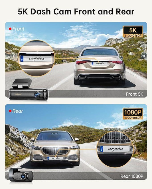 Cámara de salpicadero Arpha B25 2CH 5K con control de voz inteligente ADAS y modo de aparcamiento 24 horas