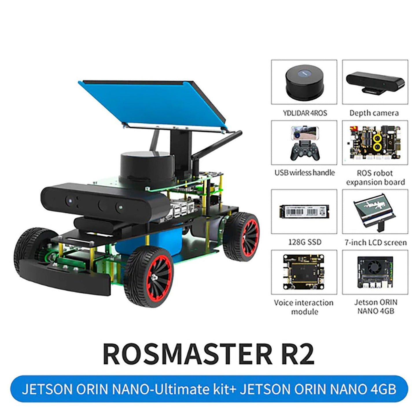 ROSMASTER R2 ROS2 STEM Education Python Programming Robot with Ackermann structure for Jetson NANO 4GB/Orin NANO/Orin NX/RPi 4B(Max Speed:1.8m/s)