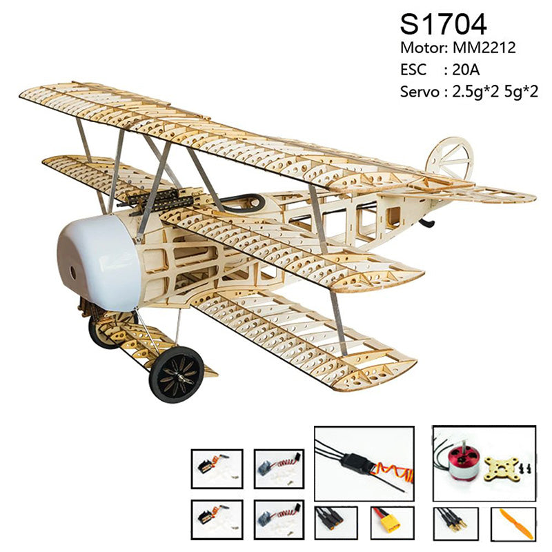 DWHobby Balsa wood Plane S17 Fokker Dr.I Electric Fixed Wing Fighter Plane Balsa Kits 770mm Wingspan