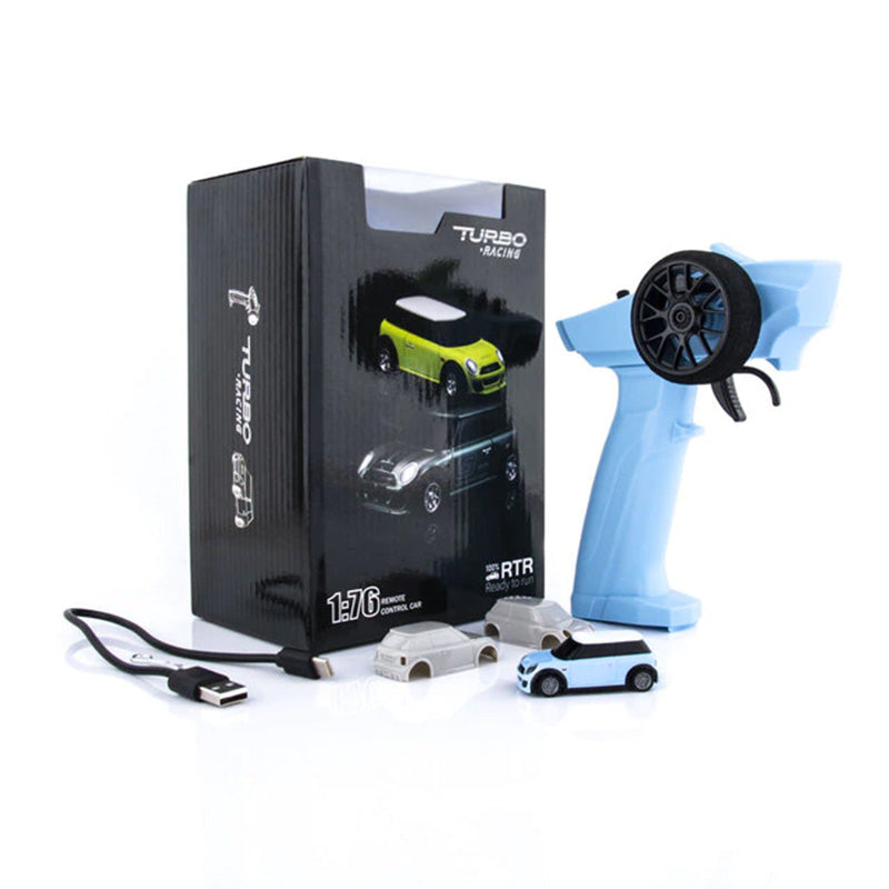 Mini RC Car Turbo Racing 1:76 Full Proportional RC Micro Race RTR Kit 2.4G 3CH With LED Lights Family Games Toy Gift