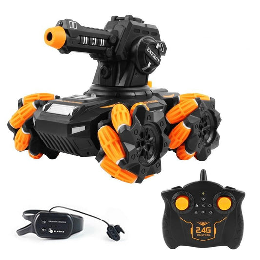 لعبة سيارة حيلة جديدة مزودة بقنبلة مائية 2.4 جيجا هرتز تعمل بالتحكم عن بعد، مزودة بدبابة ميكانيكية جانبية قابلة للانجراف بزاوية 360 درجة