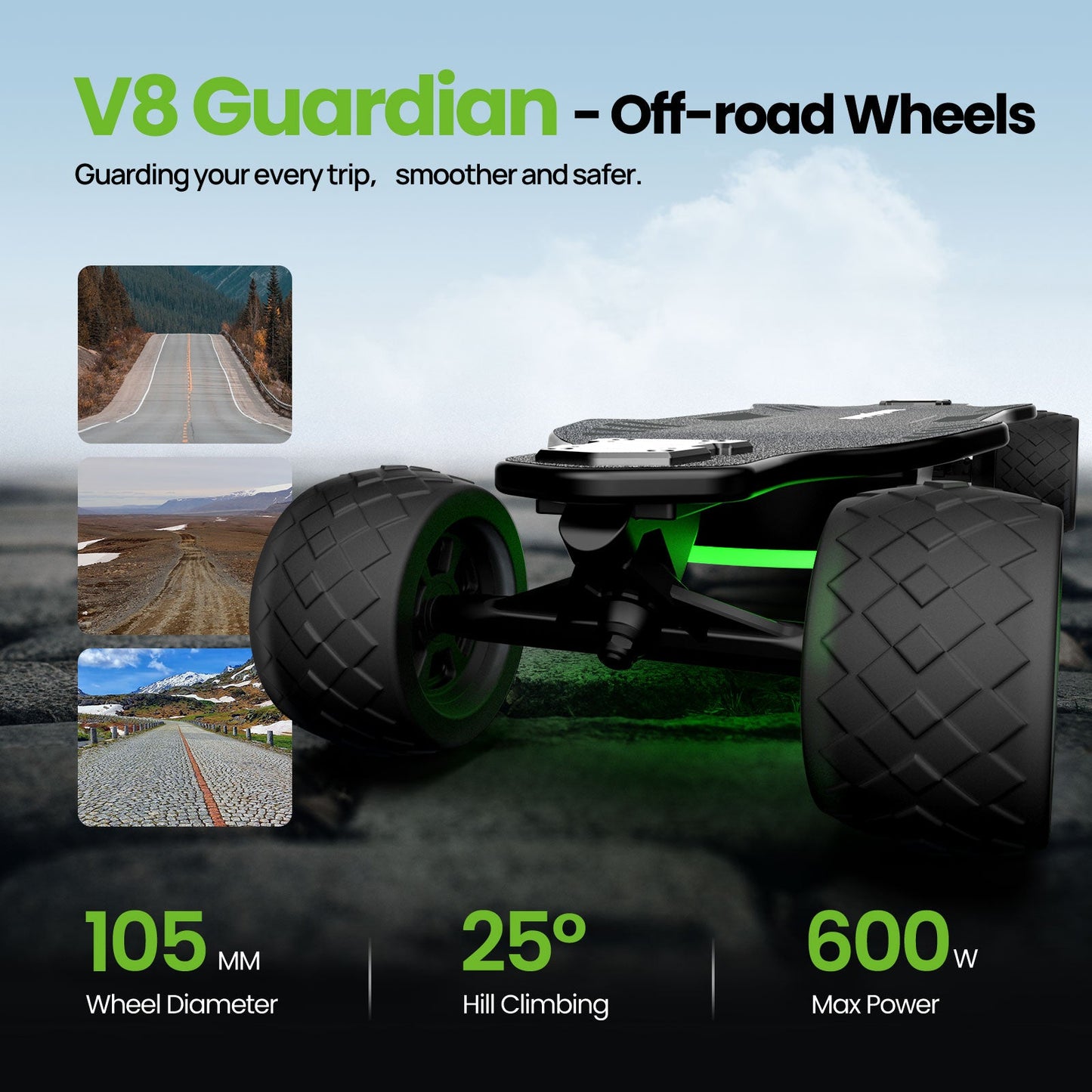 isinwheel V8 1200W Electric Skateboard with Portable Removable Battery & Remote Control