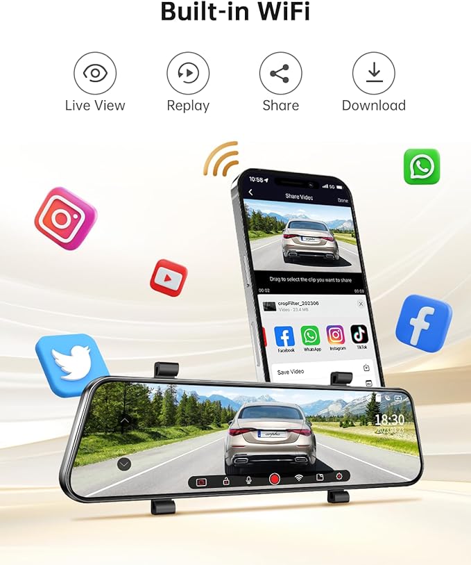 Arpha E22 2CH Mirror Dash Cam 2K 10" Touch Screen with 24H Parking Mode