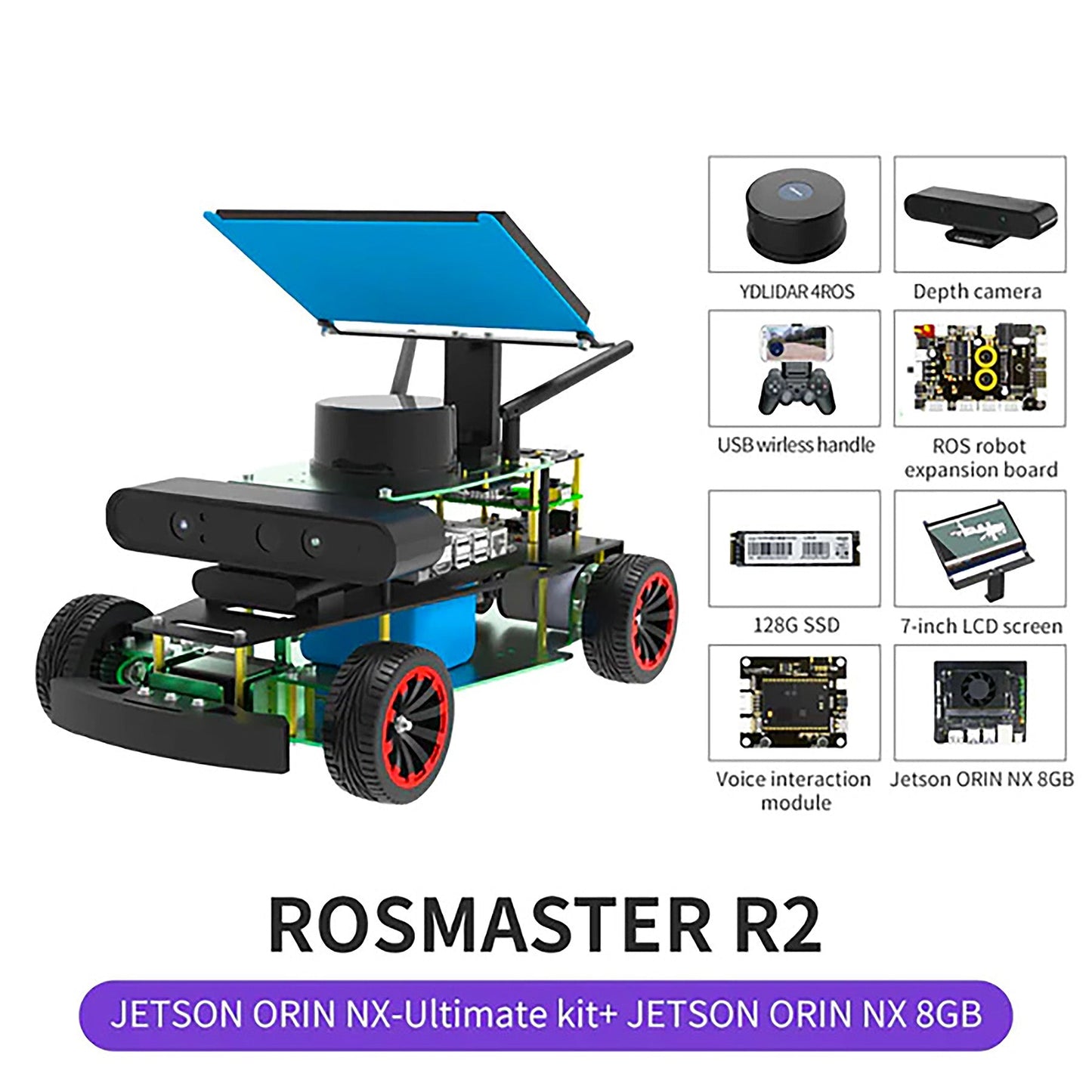 ROSMASTER R2 ROS2 STEM Education Python Programming Robot with Ackermann structure for Jetson NANO 4GB/Orin NANO/Orin NX/RPi 4B(Max Speed:1.8m/s)