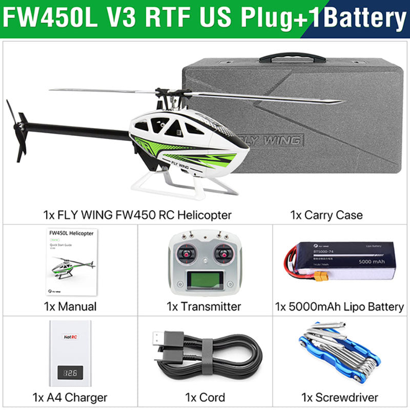 FLY WING FW450L V3 6CH 3D Auto Acrobatics GPS Altitude Hold RC Helicopter RTF/PNP With H1 Flight Control System