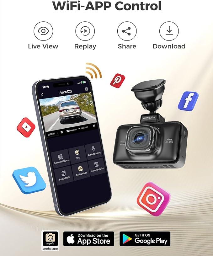 Arpha D22 2CH Dash Cam 2K with Smart Voice Control 3'' Touch Screen