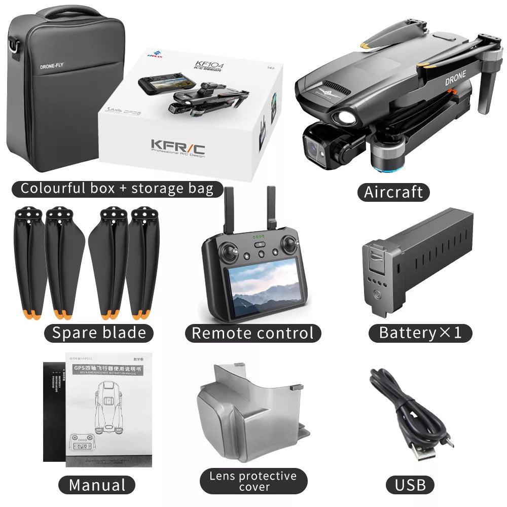 KF104 MAX 3-Axis Gimbal 8K Drone EIS Camera Intelligent Obstacle Avoidance 5G GPS Quadcopter with Screen Remote control