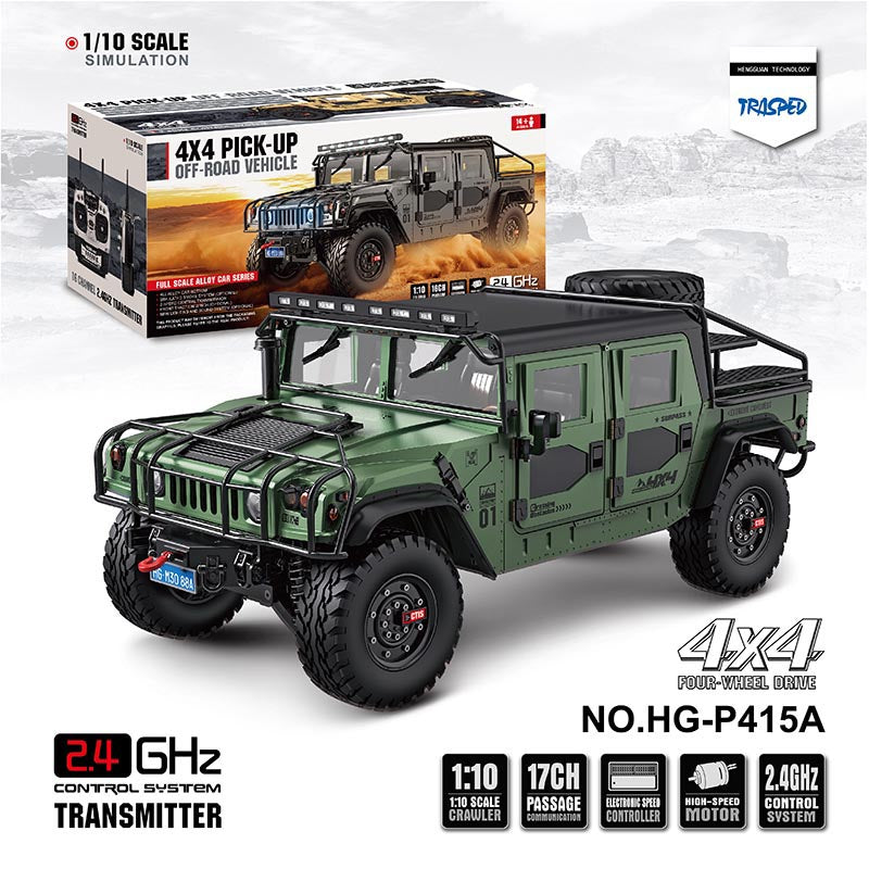 HG P415A 4WD Hummer H1 U.S Military Truck 1/10 RC Car Metal Simulation Pickup Upgraded Sound/Light effect Toys Gifts