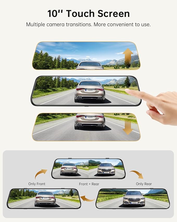 Arpha E22 2CH Mirror Dash Cam 2K 10" Touch Screen with 24H Parking Mode