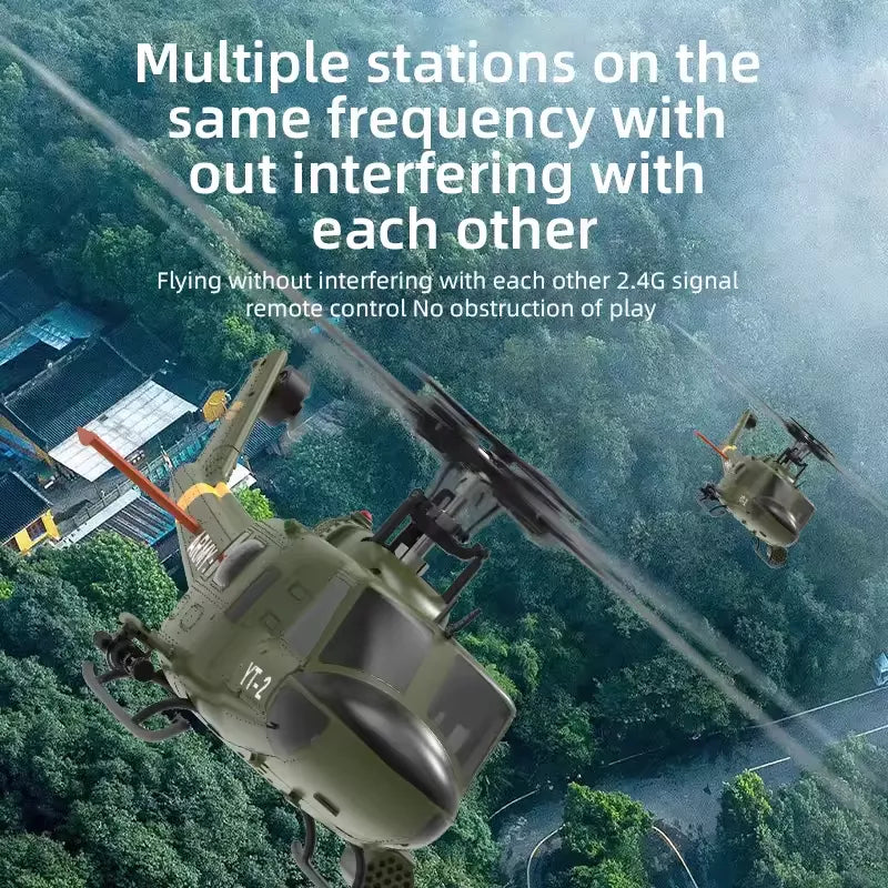 YXZNRC F07 UH1D Huey Helicopter 6-Axis Gyroscope and Optical Flow Localization 1:34 RC Helicopter