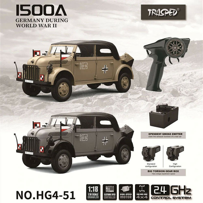 HG HG4-51 TRASPED STEYR COMMAND VEHICLE RC Car 1/18 4WD Off-Road Climbing Truck LED Light Simulated Sound Full Proportional RC Toys