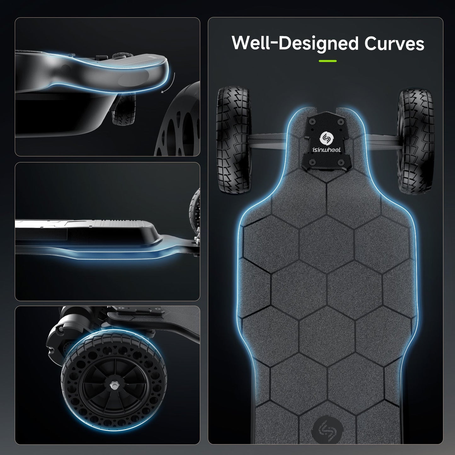 isinwheel V10 3000W Off Road Electric Skateboard with Belt Motors & Ambient Light