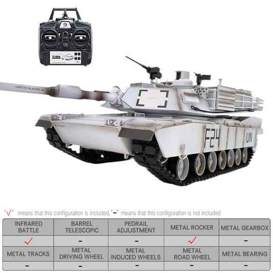 Tanque RC Heng Long 3918 US Abrams M1A2, hecho a medida, blanco ONU, 2,4 G, escala 1/16, juguetes de tanque