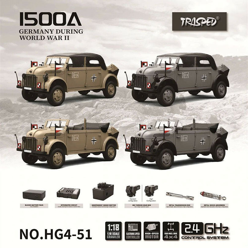 HG HG4-51 TRASPED STEYR COMMAND VEHICLE RC Car 1/18 4WD Off-Road Climbing Truck LED Light Simulated Sound Full Proportional RC Toys
