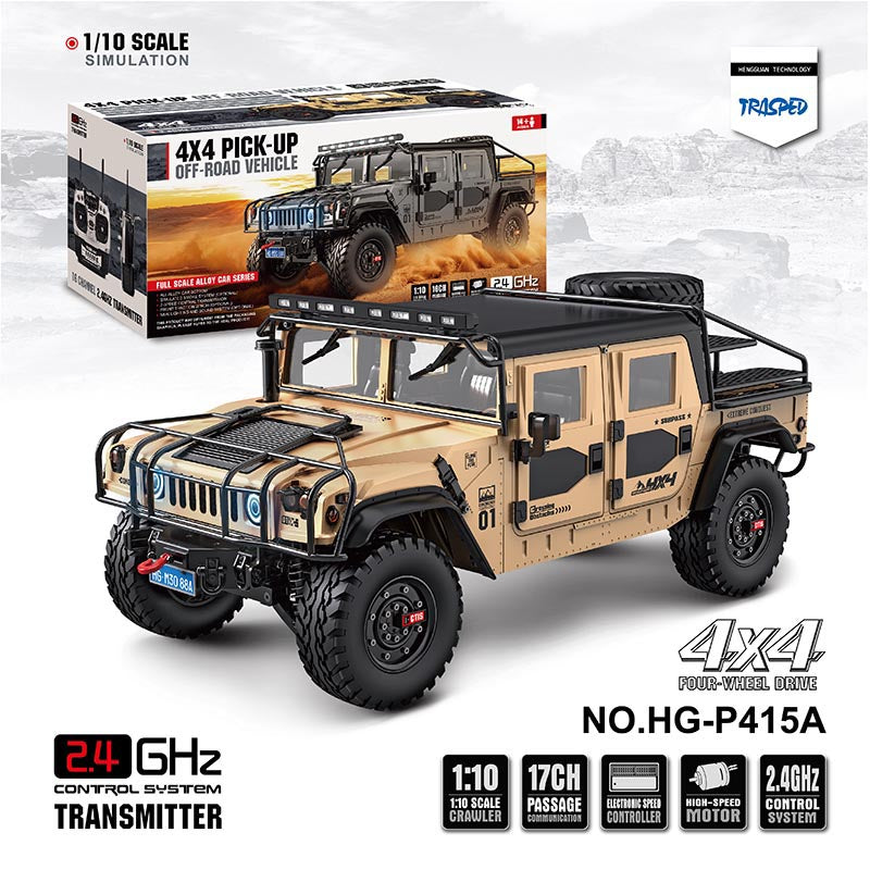 HG P415A 4WD Hummer H1 U.S Military Truck 1/10 RC Car Metal Simulation Pickup Upgraded Sound/Light effect Toys Gifts