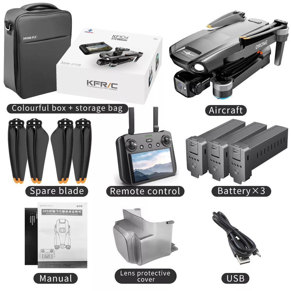 KF104 MAX 3-Axis Gimbal 8K Drone EIS Camera Intelligent Obstacle Avoidance 5G GPS Quadcopter with Screen Remote control