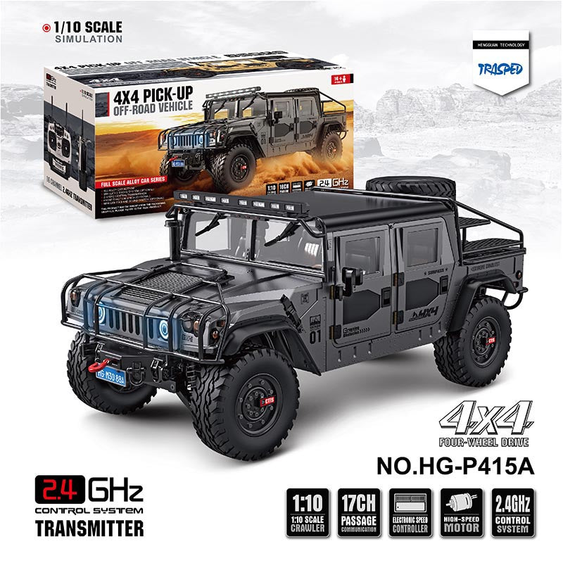 HG P415A 4WD Hummer H1 U.S Military Truck 1/10 RC Car Metal Simulation Pickup Upgraded Sound/Light effect Toys Gifts