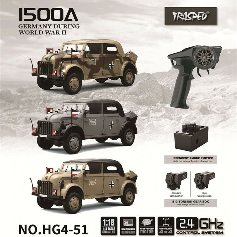 HG HG4-51 TRASPED STEYR COMMAND VEHICLE RC Car 1/18 4WD Off-Road Climbing Truck LED Light Simulated Sound Full Proportional RC Toys