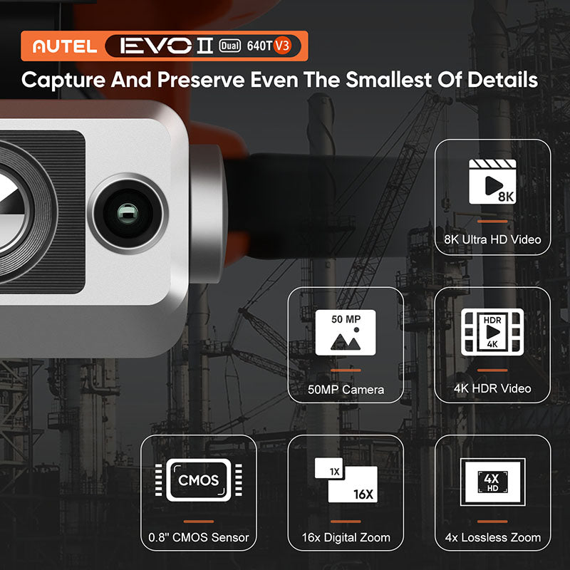 Autel Robotics EVO II Dual 640T V3 Rugged Bundle 640x512 Infrared Thermal Imaging Camera 0.8" CMOS 8K Camera Professional Quadcopter