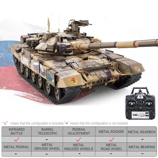 دبابة هينج لونج للتحكم عن بعد 3938-1 T90 بمقياس 1/16، دبابة قتال رئيسية ببرج دوار، ألعاب معدنية للتحكم عن بعد