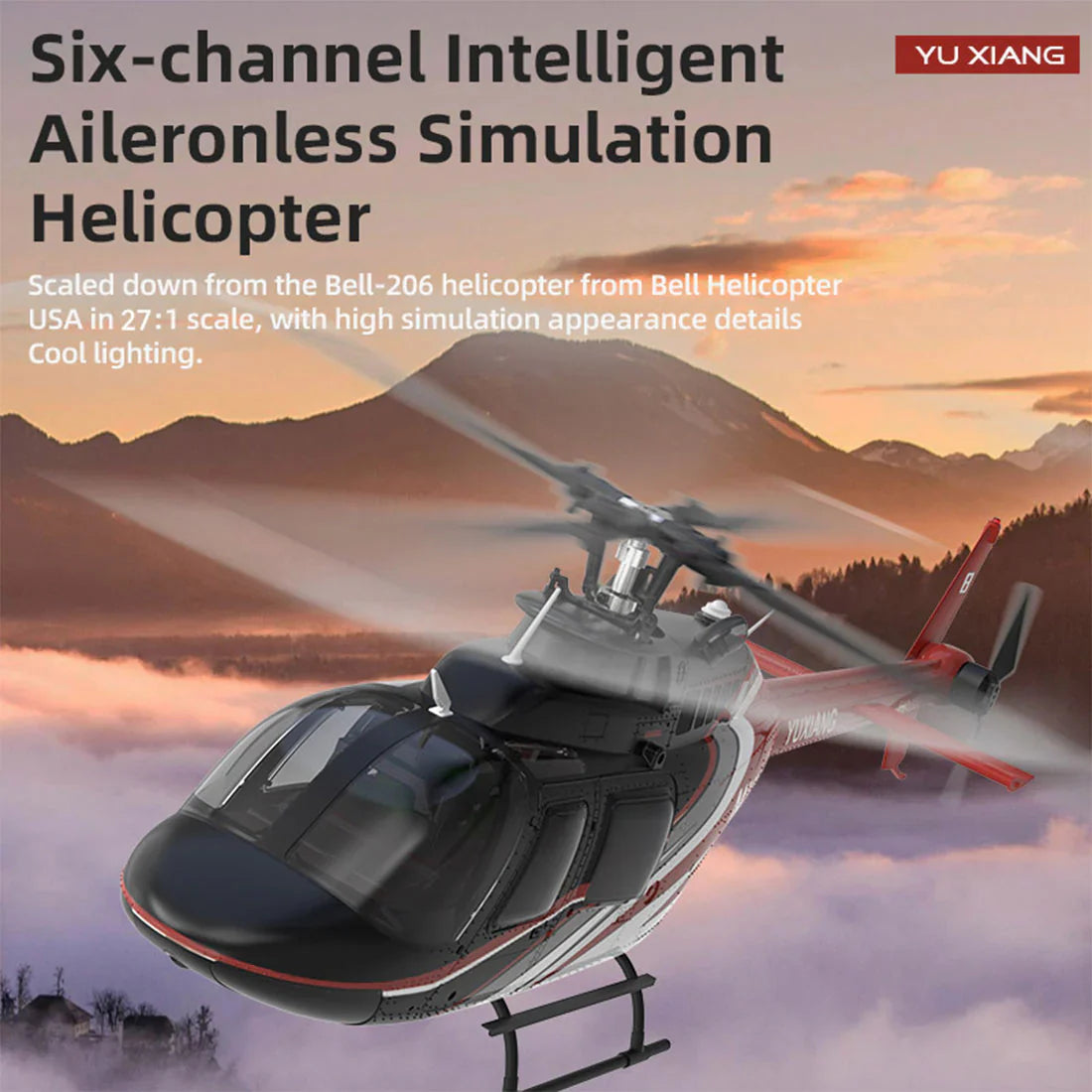 YXZNRC F08 Bell 206 RC Helicopter 2.4G 6CH 1/27 Scale Brushless Direct-Drive 6G Flybarless Model with Optical Flow Positioning