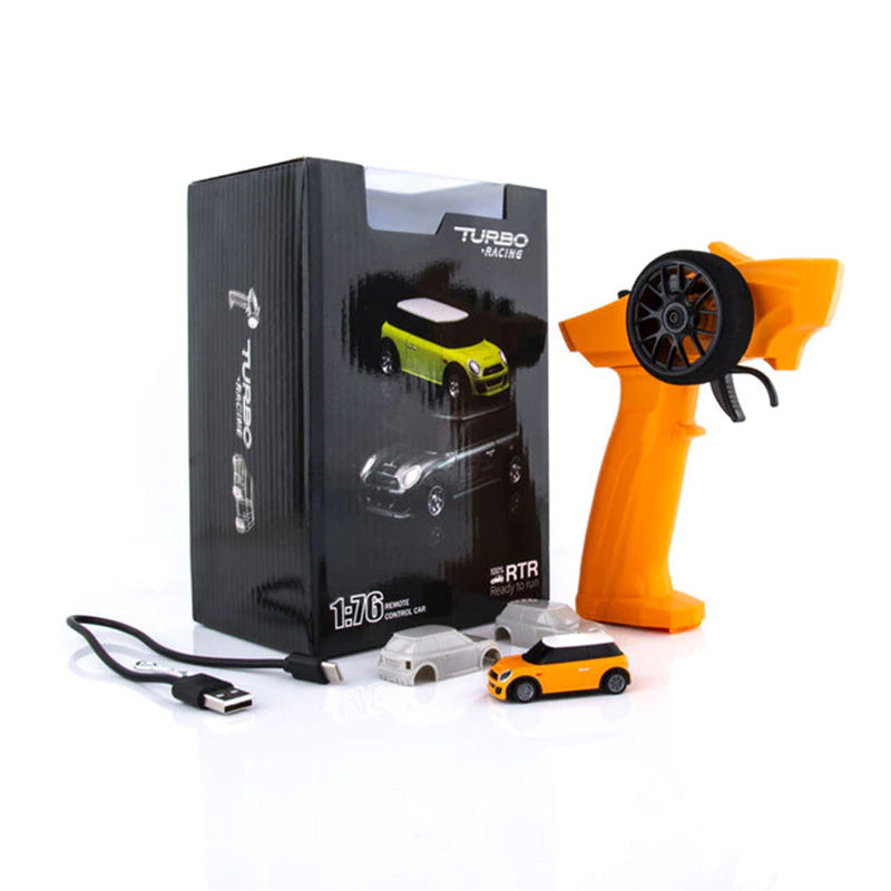 Mini RC Car Turbo Racing 1:76 Full Proportional RC Micro Race RTR Kit 2.4G 3CH With LED Lights Family Games Toy Gift