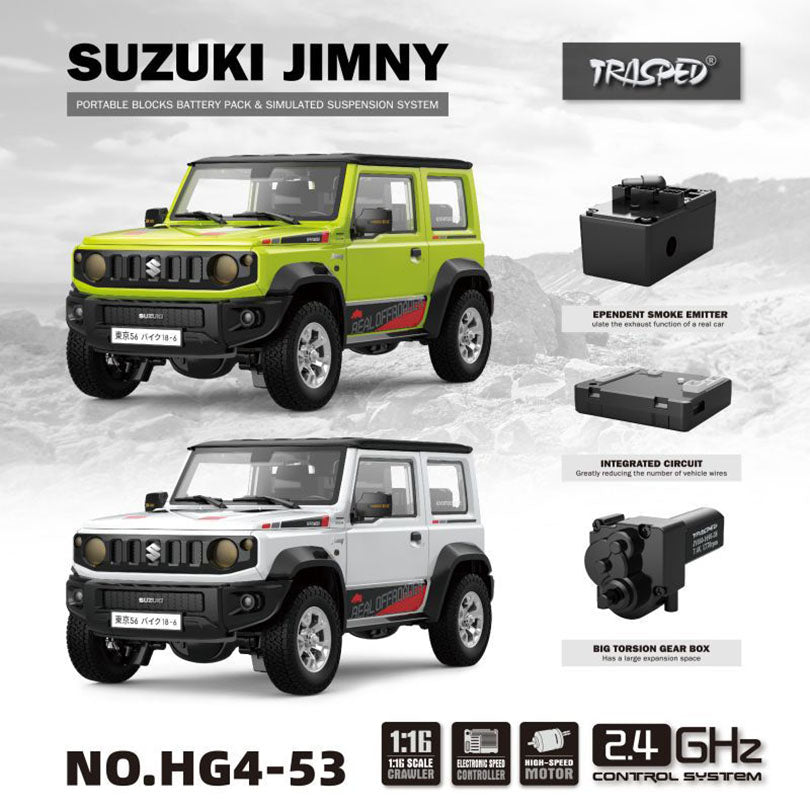 HG HG4-53 TRASPED SUZUKI JIMNY RC Car 1/16 4WD Rock Crawler LED Light Simulated Sound Off-Road Climbing Truck Full Proportional RC Toys