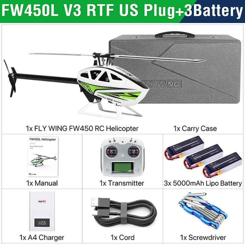 FLY WING FW450L V3 6CH 3D Auto Acrobatics GPS Altitude Hold RC Helicopter RTF/PNP With H1 Flight Control System
