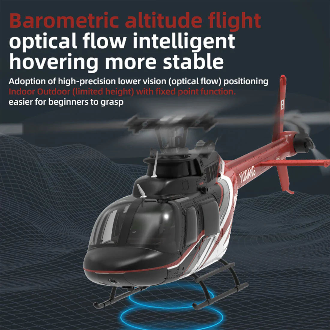 YXZNRC F08 Bell 206 RC Helicopter 2.4G 6CH 1/27 Scale Brushless Direct-Drive 6G Flybarless Model with Optical Flow Positioning