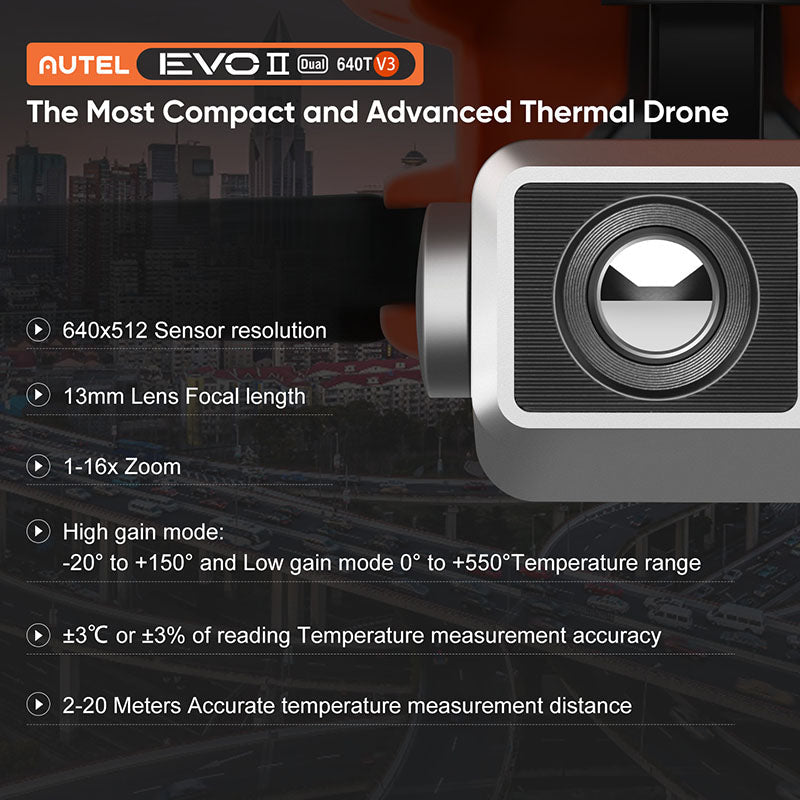 Autel Robotics EVO II Dual 640T V3 Rugged Bundle 640x512 Infrared Thermal Imaging Camera 0.8" CMOS 8K Camera Professional Quadcopter