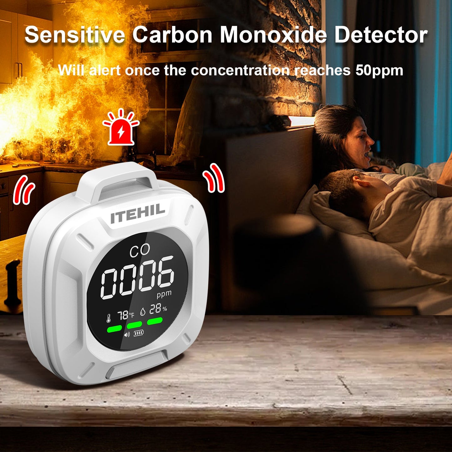 ITEHIL Portable 3-in-1 Carbon Monoxide Detector