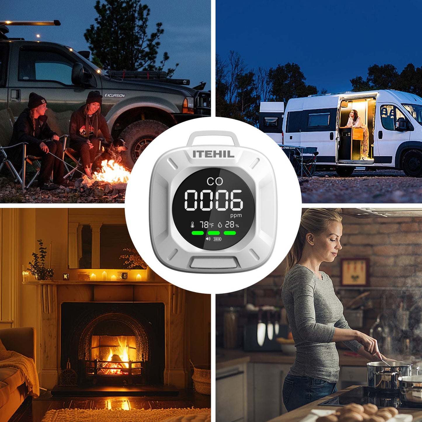ITEHIL Portable 3-in-1 Carbon Monoxide Detector