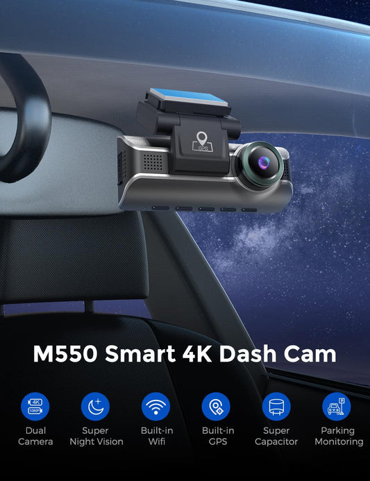 Cámara de salpicadero AZDOME M550 Pro 2 canales 4K con pantalla de 3,19 pulgadas, visión nocturna por infrarrojos, modo de aparcamiento 24 horas