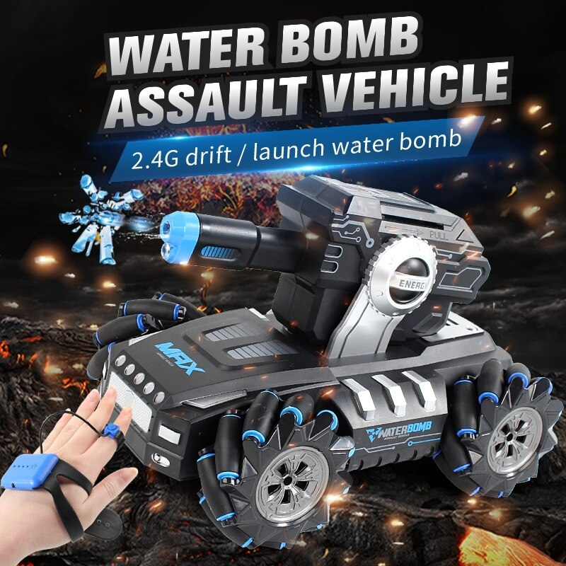 RC tank 2.4G 4WD can fire water bombs drift horizontal movement rotating toys