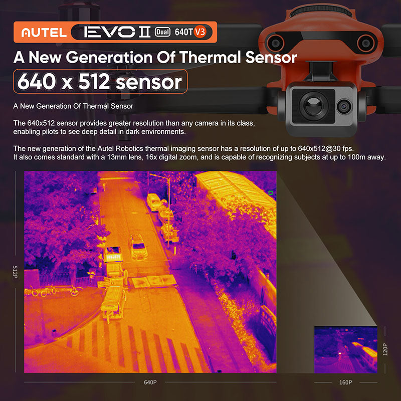 Autel Robotics EVO II Dual 640T V3 Rugged Bundle 640x512 Infrared Thermal Imaging Camera 0.8" CMOS 8K Camera Professional Quadcopter