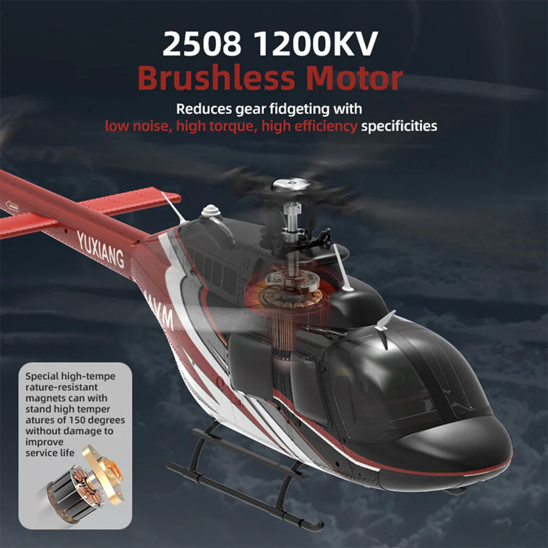 YXZNRC F08 Bell 206 RC Helicopter 2.4G 6CH 1/27 Scale Brushless Direct-Drive 6G Flybarless Model with Optical Flow Positioning