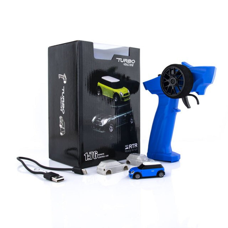 Mini RC Car Turbo Racing 1:76 Full Proportional RC Micro Race RTR Kit 2.4G 3CH With LED Lights Family Games Toy Gift