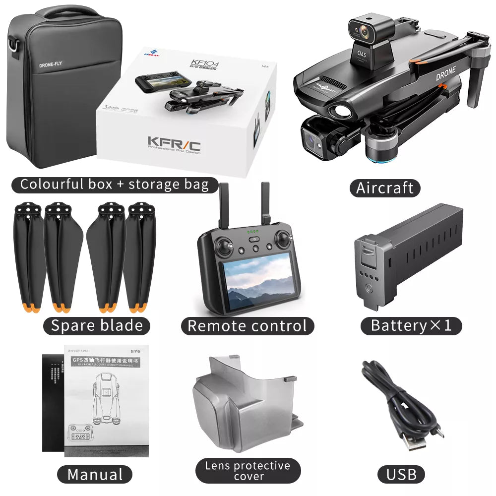 KF104 MAX 3-Axis Gimbal 8K Drone EIS Camera Intelligent Obstacle Avoidance 5G GPS Quadcopter with Screen Remote control