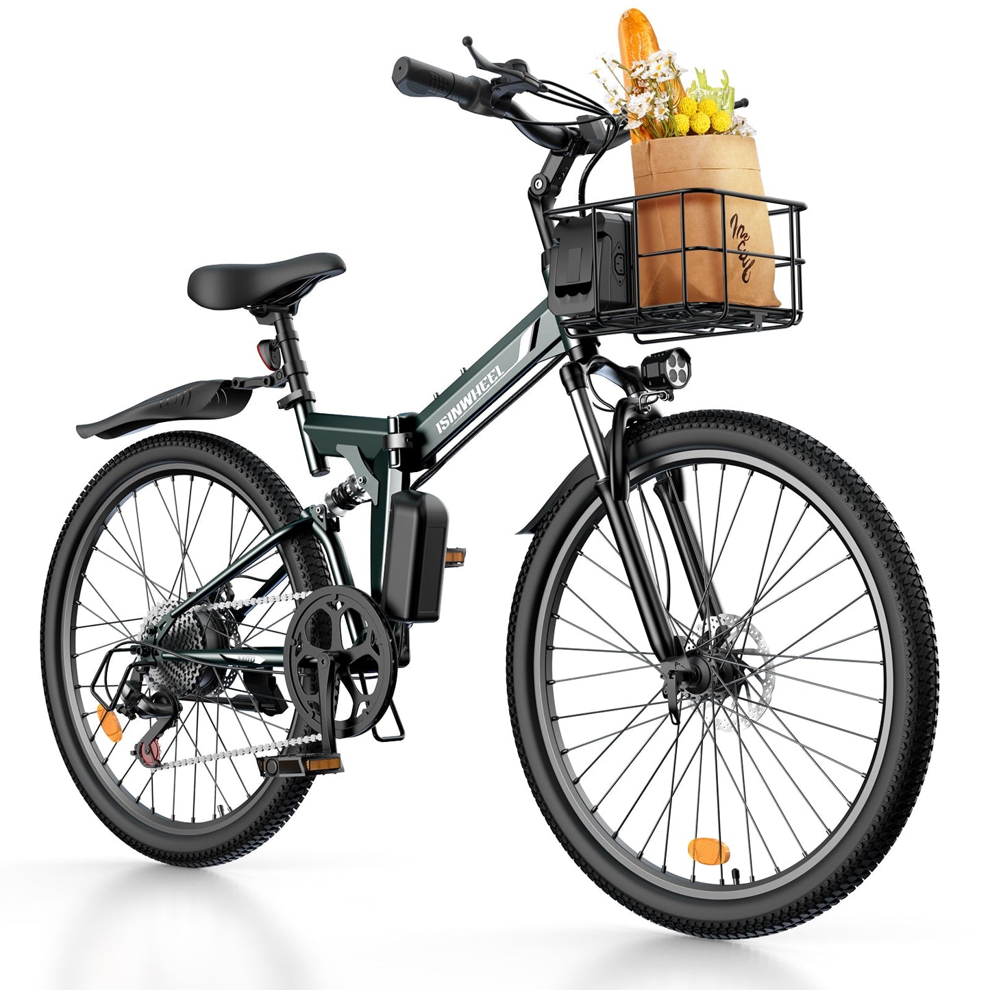 isinwheel M40 Folding Electric Bike with Basket