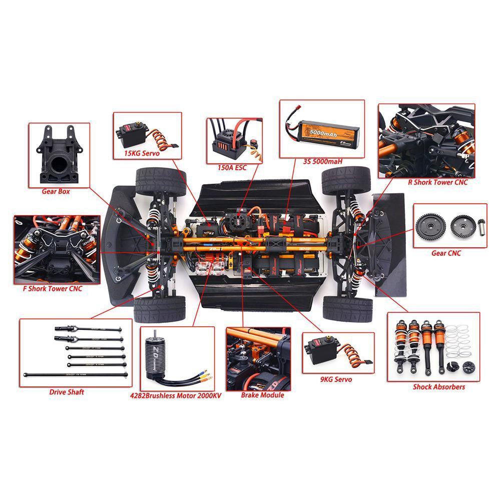 ZD Racing EX07 1/7 4WD RC Coche de alta velocidad 130 km/h Profesional de derrape plano Coche deportivo Eléctrico RC Modelo Juguetes Regalo