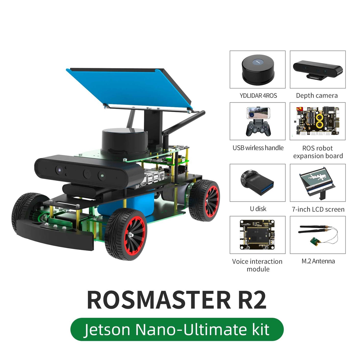 ROSMASTER R2 ROS2 STEM Education Python Programming Robot with Ackermann structure for Jetson NANO 4GB/Orin NANO/Orin NX/RPi 4B(Max Speed:1.8m/s)