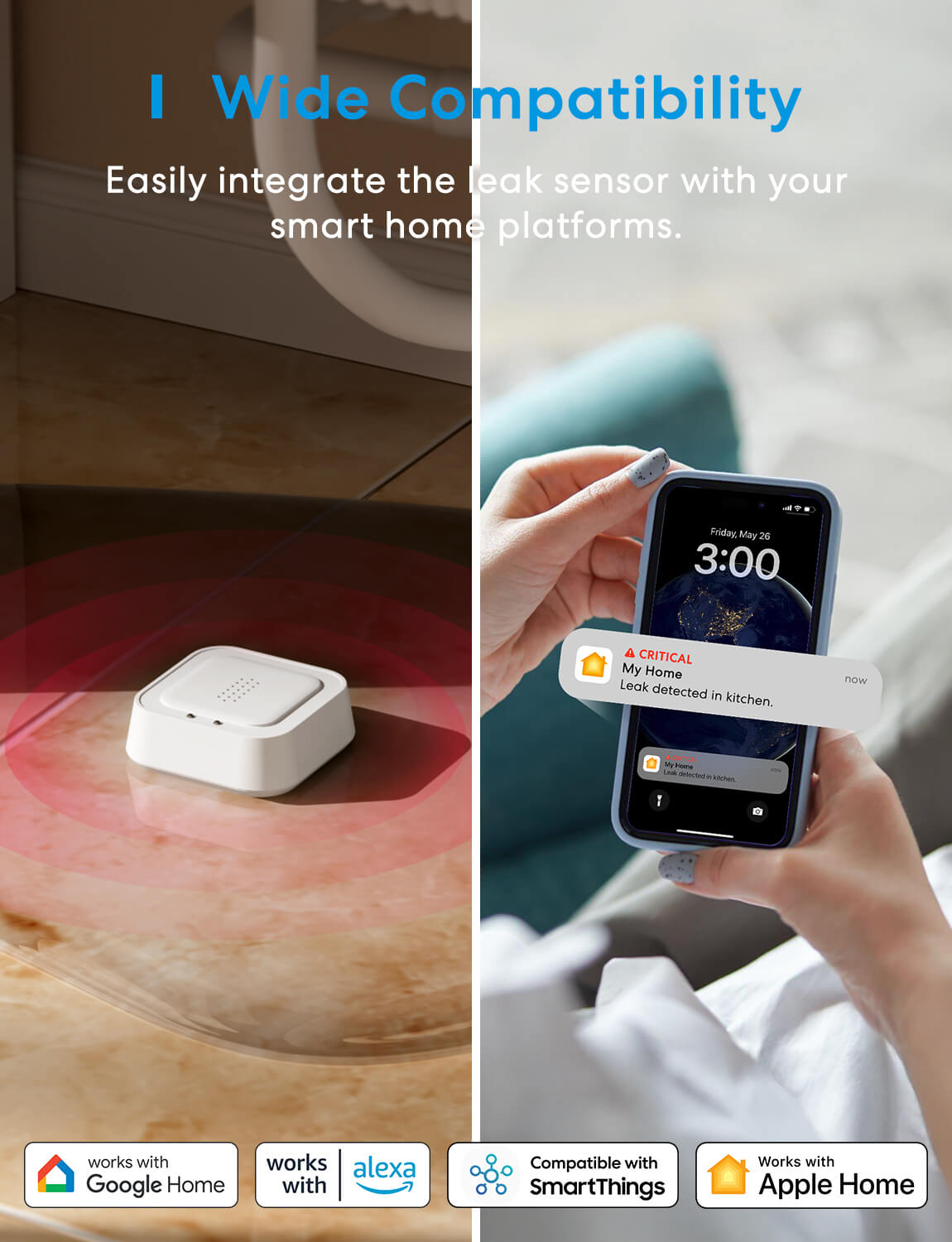 Meross New Smart Water Leak Sensor Kit, MS405HHK